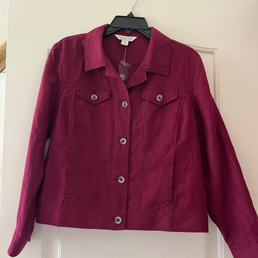 Wine/Maroon Linen cropped Jacket Petite Medium